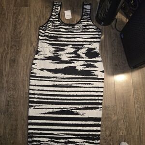 Forever 21 Black and White Abstract Midi Dress And Black Midi Dress